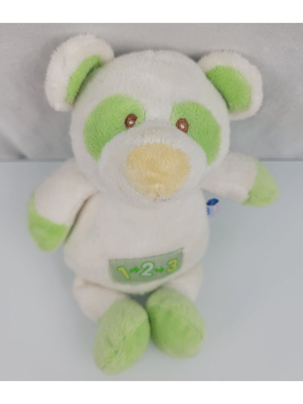 Blankets & and Beyond Stuffed Plush White Green Teddy Bear 123 1 2 3 9"